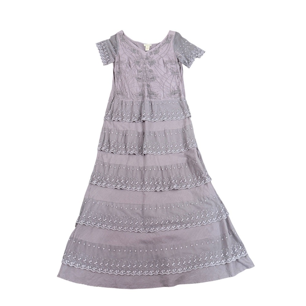 Sundance Linen Cotton Embroidered Tiered Dress Boho Romantic‎ Fairy Praire 4